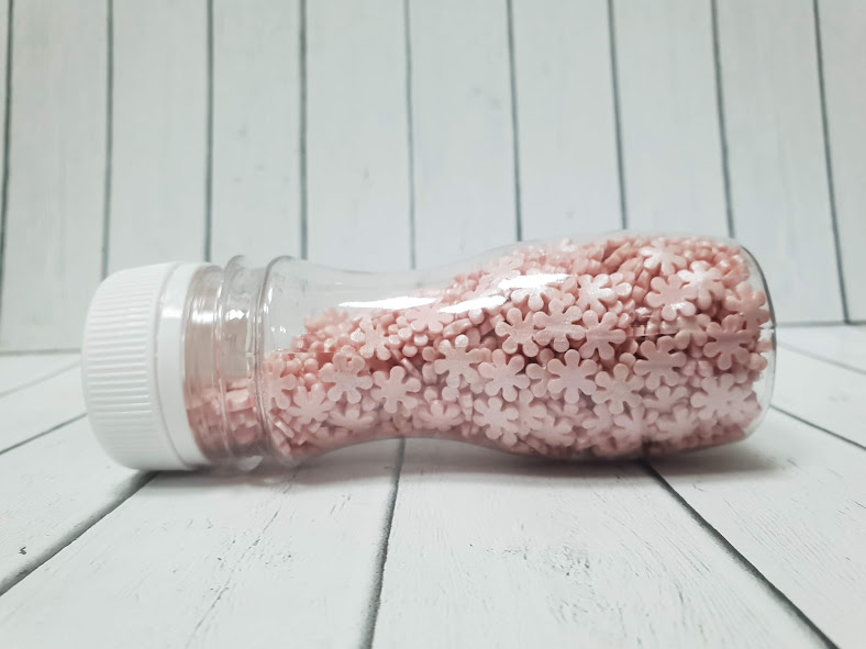 Посыпка сахарная розовые снежинки перламутр 50гр