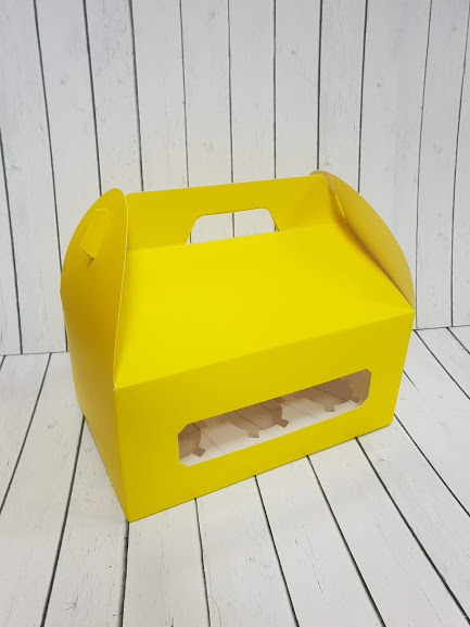 Коробочка на 6 капкейков с ручкой Желтая