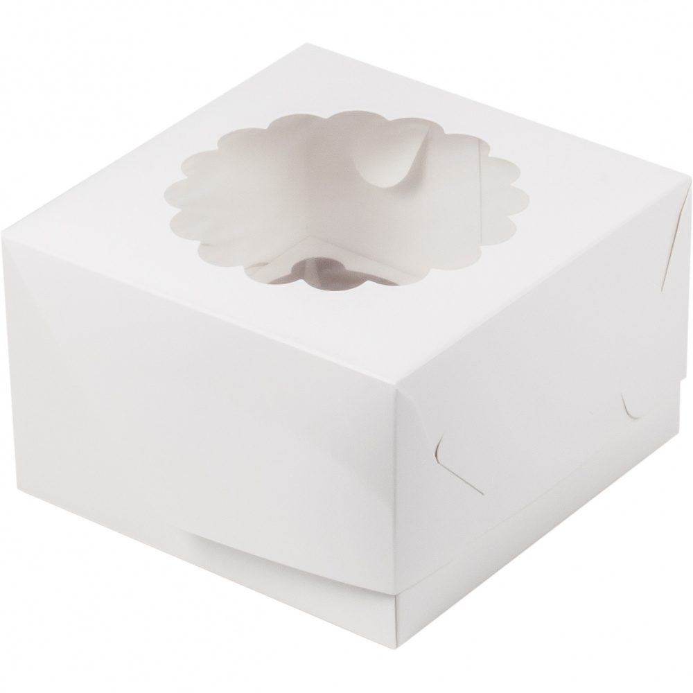 Коробка на 4 капкейка белая с окном 