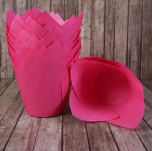 Бумажная форма "Тюльпан" для маффина, розовая - 50 шт