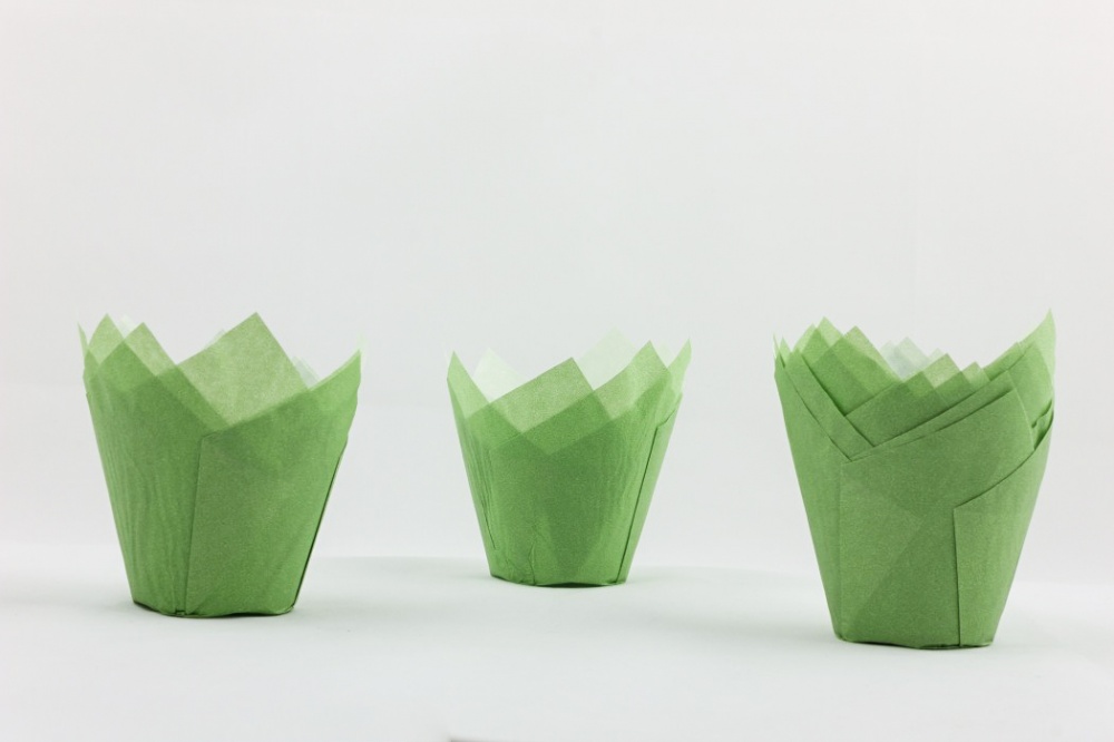 Бумажная форма "Тюльпан" для маффина, зеленая - 50 шт