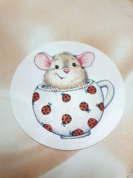 Вафельная картинка на торт "Мышка в чашке" (14,5см)