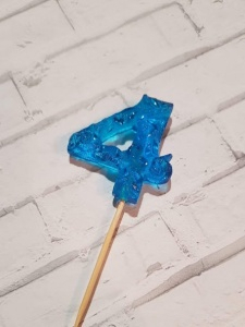 Мини топер Цифра "4" голубая 3,5см