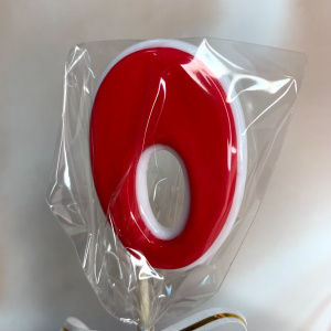 Леденец топпер 3D цифра "0" бело/красный 6см