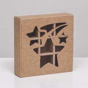 Коробка под 9 конфет  «Звезды» 13,7 х 13,7 х 3,8 см, крафт