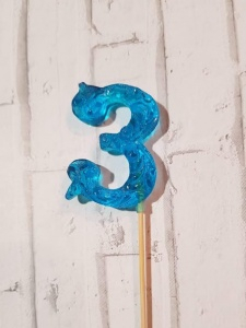 Мини топер Цифра "3" голубая 3,5см