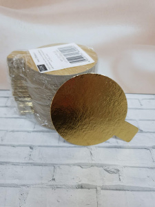 Подложка круглая 8 см 1,5 мм золото/жемчуг с держателем