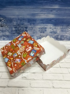 Коробка для печенья и пряников 120*120*35 мм (НОВОГОДНЯЯ ПОЧТА)