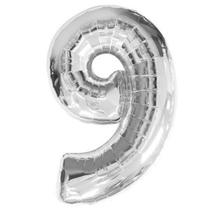 Фольгированный шар 42см "9" Серебро