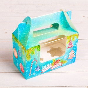 Коробочка для 2х капкейков "Новогодняя"