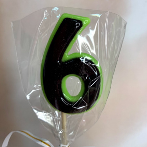 Леденец топпер 3D цифра "6" черно/зеленая 6см