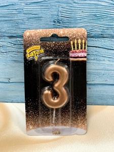 Свеча для торта "3"розовое золото 4.5 см