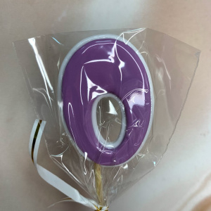 Леденец топпер 3D цифра "0" белый/сиреневый 6см