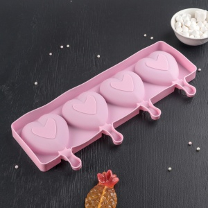 Форма для леденцов и мороженого «Сердца», 39×15×2,5 см, 4 ячейки