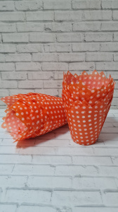  Форма "Тюльпан" , Оранжевый фон-белый горошек- 50 шт