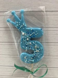 Леденец топпер цифра с короной "5"голубая матовая с декором 10,5см