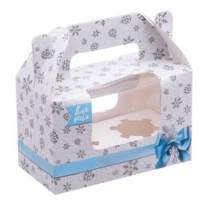 Коробочка для 2х капкейков "Голубые снежинки"