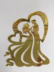 Топпер акриловый "Счастливая пара" свадебный 15см.