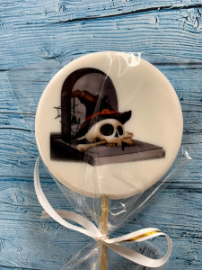 Леденец топпер с печатью "Хеллоуин" Скелетик в шляпе