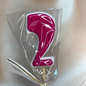 Леденец топпер 3D цифра "2" белый/фуксия 6см