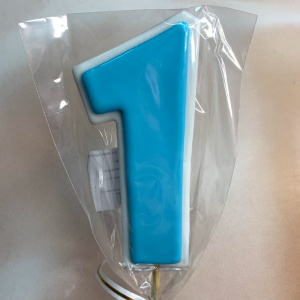 Леденец топпер 3D  цифра "1" голубо/белый 7,5см.