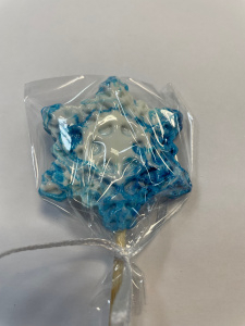 Леденец топпер Снежинка с синими разводами 5 см 