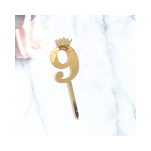 Акриловый топпер с короной цифра "9" золото 