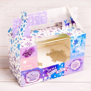 Коробочка для 2х капкейков "Зима"