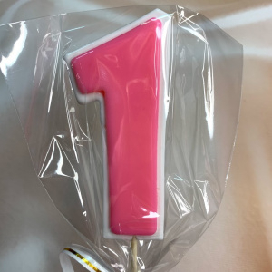 Леденец топпер 3D цифра "1" розово/белый 7,5см.