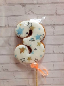 Пряничный топпер  "3" белые звездочки