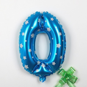 Фольгированный шар 42см "0" Голубой со звездами