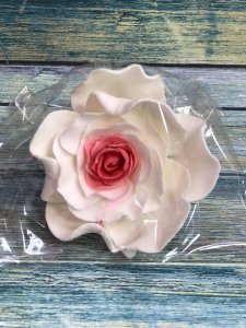 Сахарные цветы, Роза большая 1 шт Бело-розовые