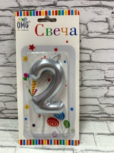 Свеча для торта "2"серебро