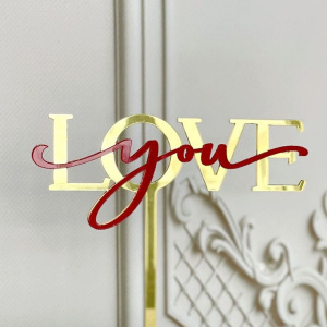 Акриловый топпер "Love you" золото-красный