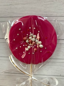 Леденец топпер с декором "Розовый матовый" с декором 7см