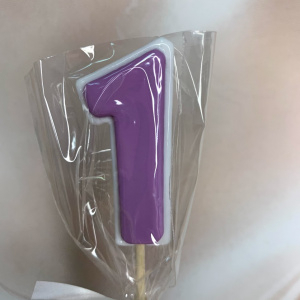 Леденец топпер 3D цифра "1" белый/сиреневый 6см